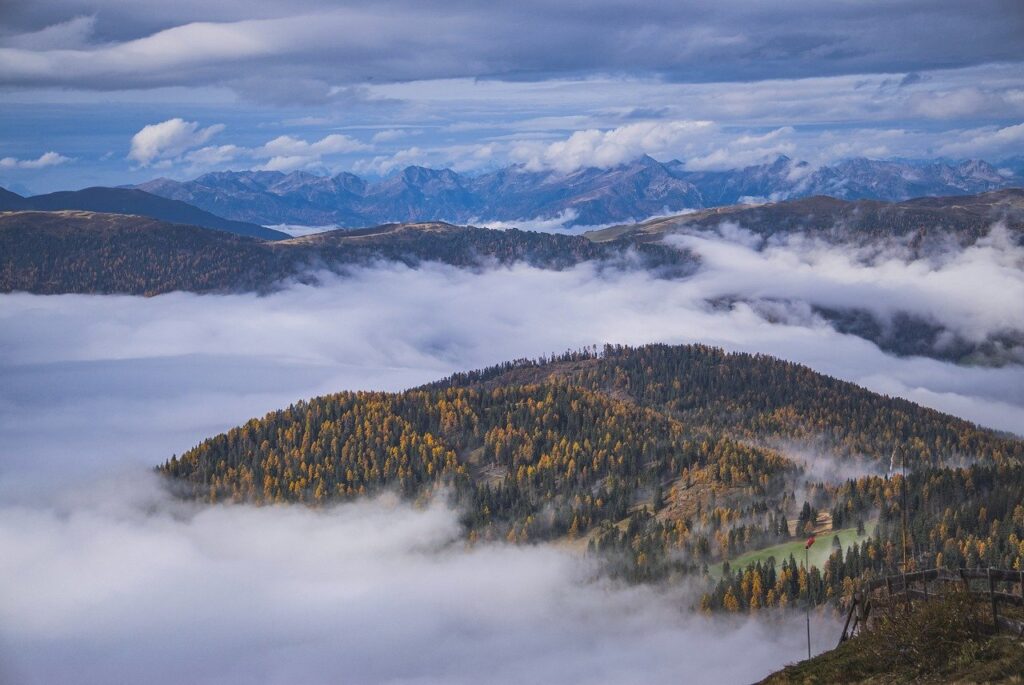 berge, nature, landschaft, mountain, tirol, landscape, alpen, dolomites, wald, nebel, clouds, sky, herbst