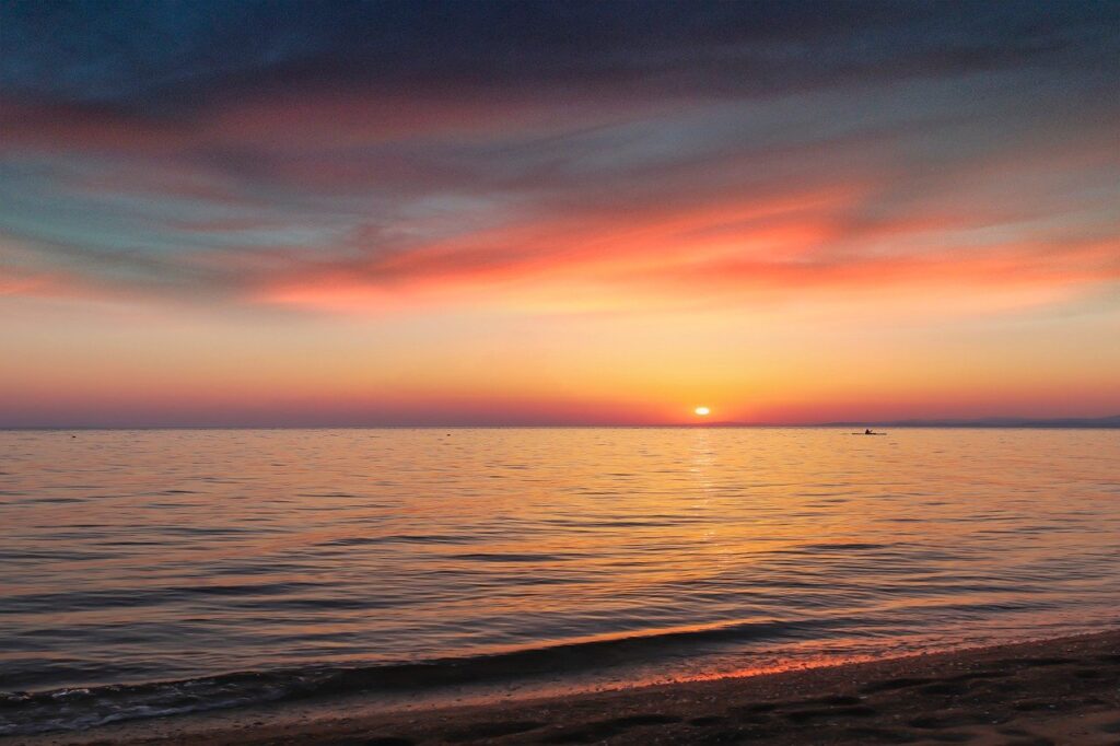 landscape, sea, nature, sunset, darling, clouds, sun, reflection, beach, waves, view, dusk