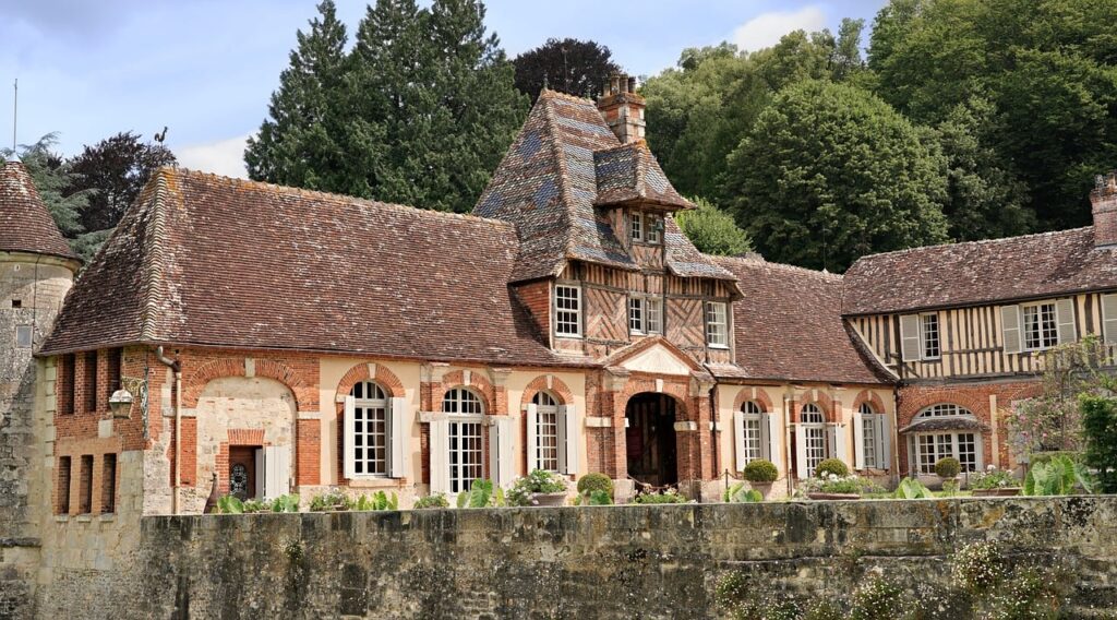 chateau, park, house, building, garden, hedges, trees, shapes, nature