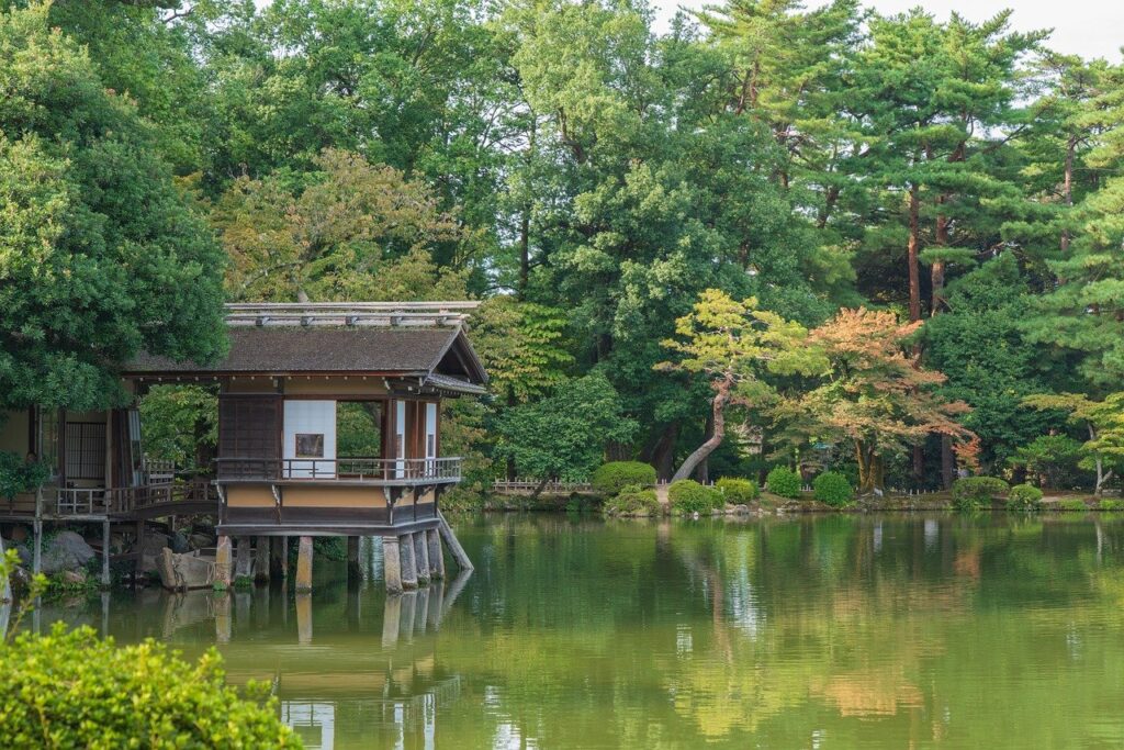 kenroku-en garden, japanese garden, japanese landscape garden, kanazawa, japan, kenrokuen, nature, japanese, garden, park, quiet, relaxation, pond, lake house, landscape