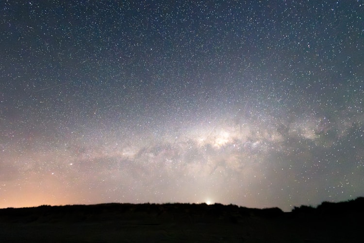 Milky way and stars in a dark night sky.
