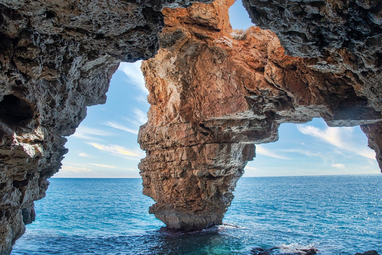 landscape, cave, sea, rocks, darling, clouds, marina, cala, beach, alicante, spain