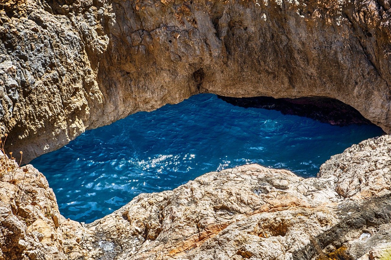 landscape, sea, blue, water, cave, rocks, marina, ocean