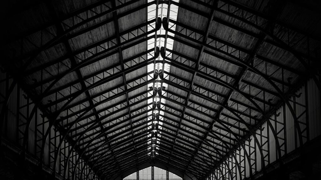 monochrome, structure, architecture, urban, city, metal, metallic, drink, lobby, roof, hangar, brussels, belgium