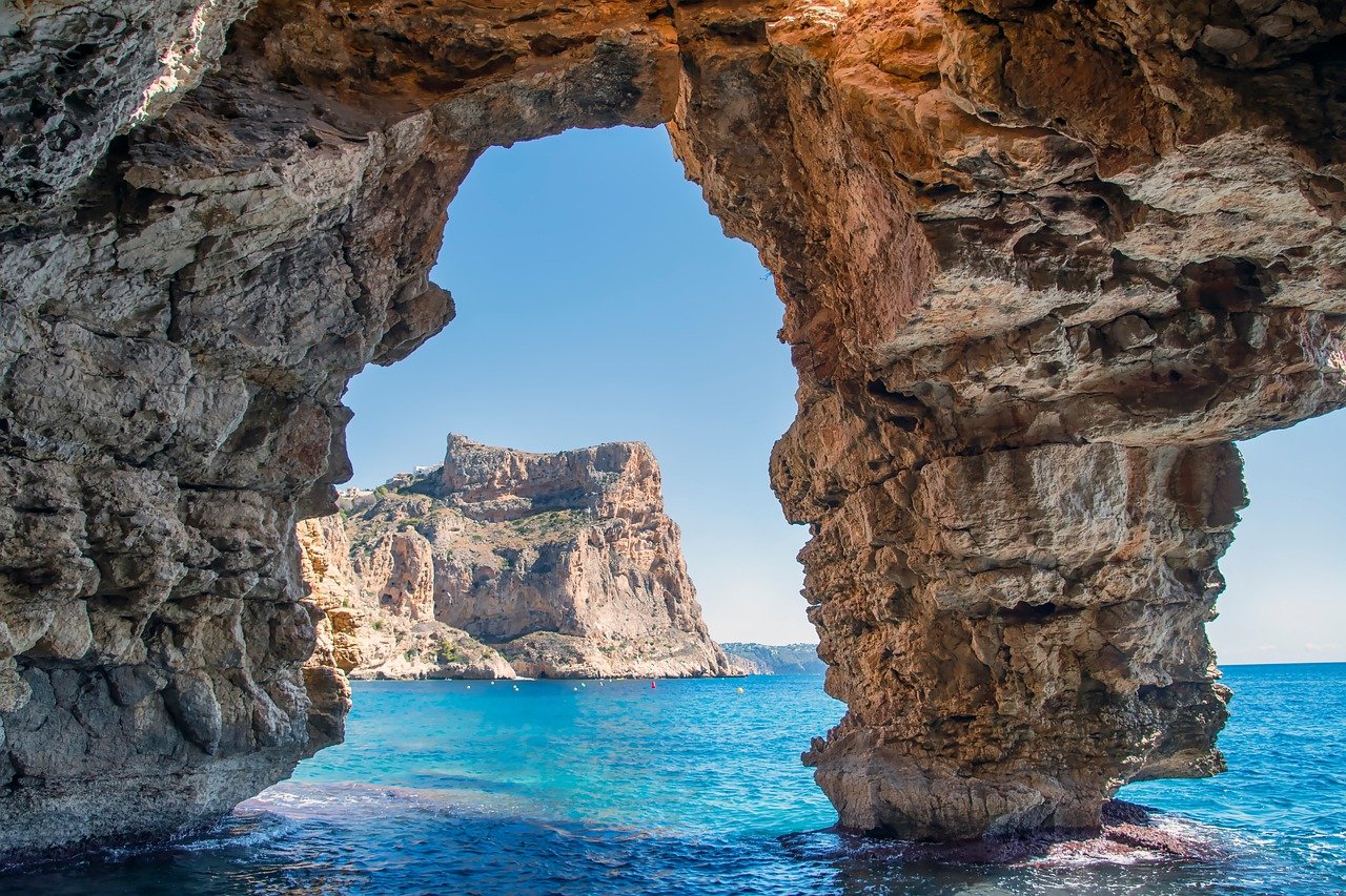 cave, landscape, marine, nature, sea, cliff, darling, rocks, water, moutains, alicante, spain