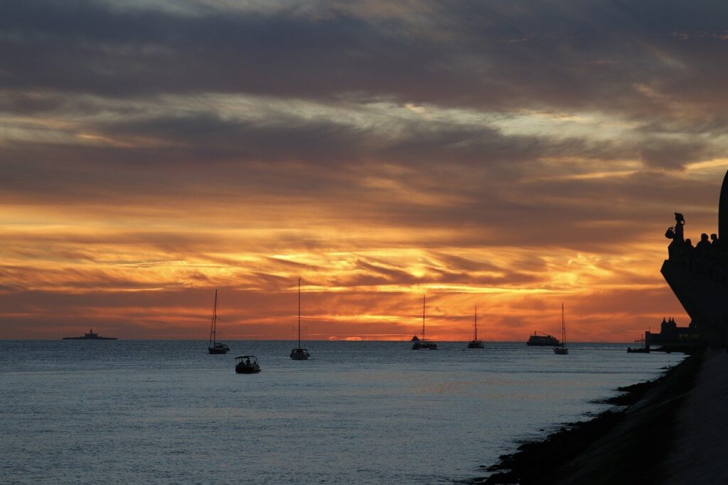 sun, river, nature, sky, clouds, sunset