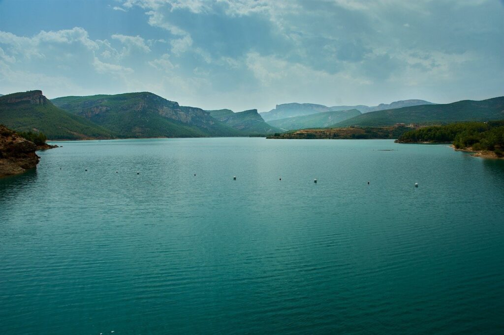 reservoir, santolea, teruel, blue, green, moutains, water, lake, clouds, landscape, nature, nikon, d7200, photonatura, photographer