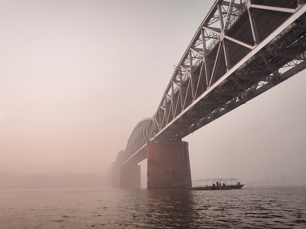 ganges, varanasi, bridge, river, foggy, landscape, india